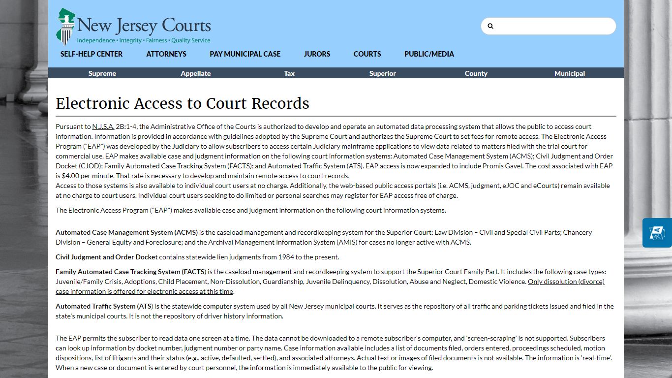 Electronic Access to Court Records - New Jersey Superior Court